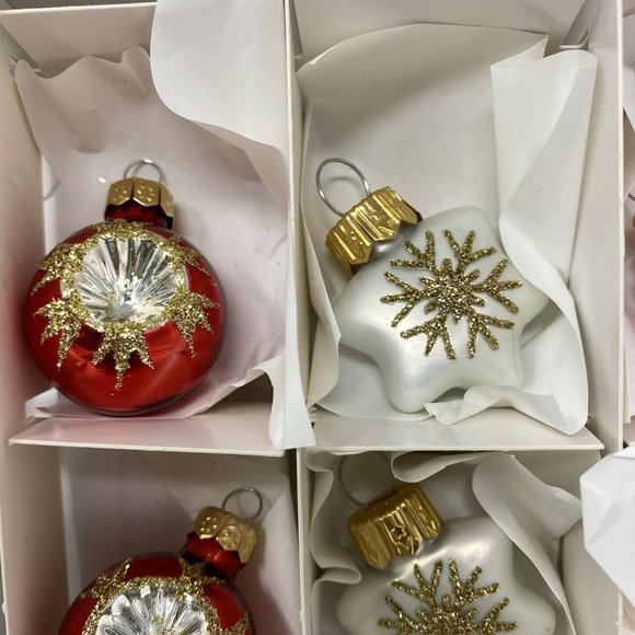 Boxed Set of 9 Vitbis Handmade in Poland Glass Ornaments Red Silver White Gold - Picture 1 of 8